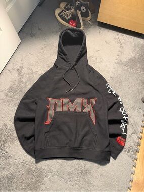 Black Hoodie with Red 'DMX' Graphic - Men's Pullover Sweatshirt